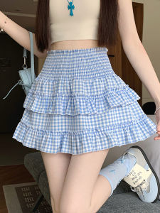 Váy Ngắn Kẻ Caro Cạp Cao Ngọt Ngào Cho Nữ Mùa Xuân Hè Phong Cách Mới Váy Ngắn Kiểu Bánh Cup Polyester Thoải Mái