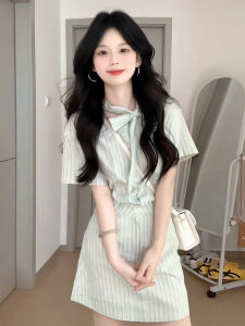 Y6Y | French Stripe Short Sleeve Shirt Dress Beautiful Summer New Arrival Womens Fashion High Waist A-Line Skirt Two-Piece Set