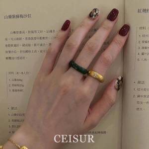 แหวนสีทอง CLMJ ลายหิมะ สไตล์เงินโบราณ แหวนนิ้วชี้หรูหรา แหวนทรงกลมแบบเรียบง่ายสำหรับผู้หญิง แหวนแฟชั่น