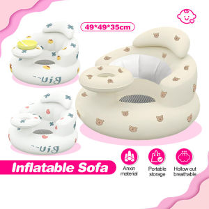 Breathable Inflatable Baby Chair with Bowl Tray Baby Sofa Learning Sit Sofa Training Booster Bath Seat Portable Travel Duduk Kerusi