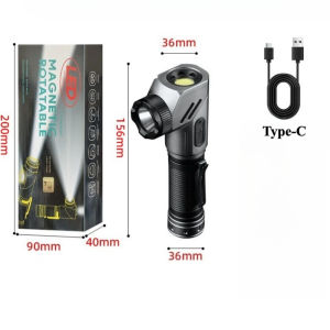 Strong Light LED Flashlight 90-Degree Adjustable USB Charging Magnetic Work Light Outdoor Portable Torch for Hiking