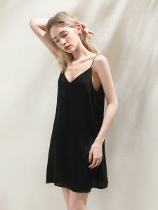 XEXZ | ชุดนอนผ้าไหมคอวีแขนกุดสำหรับใส่ในบ้านและกลางแจ้ง ชุดนอนเซ็กซี่สำหรับฤดูร้อน ผ้าไหม 100% สำหรับเยาวชน