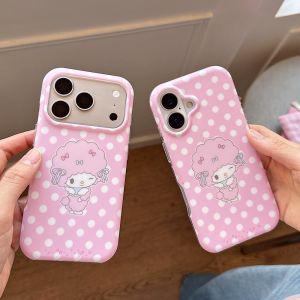 Sanrio | Double Sided Matte Pink Polka Dot My Melody Phone Case Shockproof Anti-fingerprint Protective Cover For iPhone 17 16 15 Pro Max