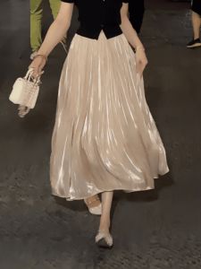 Shalldoer | Light Thin Silk Organza Pleated Maxi Skirt