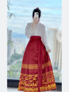 Jinxiu Speech Original Womens Han Chinese Clothing [Phenix Dance in the Sky] Aircraft Sleeve Waist-Straight Made Satin Horse-Face Skirt Daily Suit