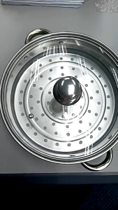 AKIRO HOME 28cm Big Size 2 Layers High Quality Stainless Steel Rust-Free Glass Transparent Lid Thicken Steamer Soup Cooking Pot Set Periuk Pengukus 045 2L