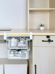 [SG InStock] 2 Layer Under Desk Shelf No Drill Pull Out Drawer Clamp On Metal Mesh Organizer For Home Office