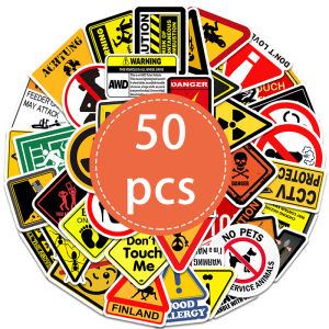 50PCS Funny Warning Sign Stickers Waterproof Vinyl Decals for Laptop Water BottleSign Stickers Decoration Supplies Classic Toys