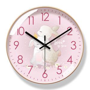 Creative Rabbit Wall Clock Silent Modern Simple Living Room Study Bedroom Decorations Plastic round Shape Battery Powered