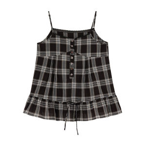 Vintage Drawstring Plaid Halter Top
