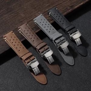 18mm 20mm 22mm Matte Perforated Breathable Leather Watch Strap Business Deployment Clasp Wrist Band for Seiko for Rolex Bracelet