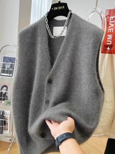 Extra Large 300 Pounds Spring Autumn Loose Knitted Sleeveless Vest Cardigan Womens French Grey V-neck Top Korean Style