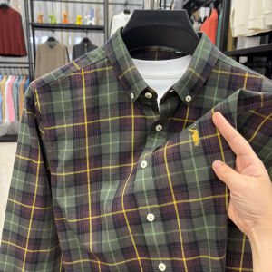 Áo Sơ Mi Nam Dài Tay Thêu Cotton Nguyên Chất Thoáng Khí Thời Trang Xuân Thu Kẻ Caro Cổ Vuông Thường Ngày Mặc Thường Ngày