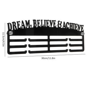 Medal Hanger Display Rack Wall Mount Metal Trophy Rack Ribbons Medals Display Hanger with Inspirational Words for Soccer Race