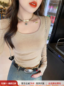 Oatmeal Inner Wear Base Shirt Womens Autumn Winter New Style Shoulder Length Long Sleeve U-Neck Short Top Dragon Sister