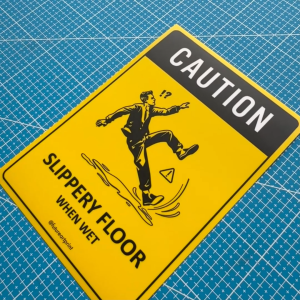 Caution Slippery Floor When Wet. Premium Sticker. Warning. Sign Label Notice Signage. Laminated Waterproof Scratch Resistant. Suitable for Indoor and Outdoor.