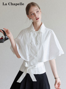 La Chapelle | French Bow Collar Cape-style Blouse Waist-cinching Short Shirt