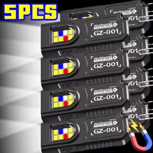 1/5PCS Waterproof LED Keychain Flashlight Portable Strong Light Flashlight USB Rechargeable Outdoor Pocket Clip Camping Lamp