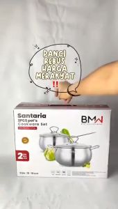 PANCI 2 SET STAINLESS STEEL TUTUP KACA - PANCI SANTARIA POT UKURAN 16CM/18CM