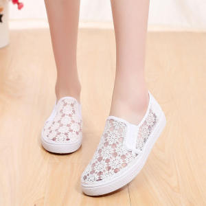 New Summer Womens Flat Mesh Shoes Hollow out Beijing Style Casual Sneakers Breathable Canvas Shoes Student Leisure Footwear