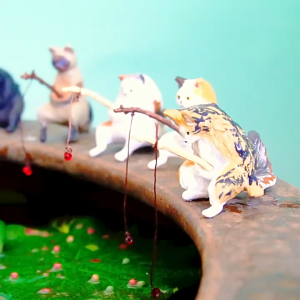 MADDIE ของประดับตกแต่งตู้ปลา แมวตกปลาเล่นน้ำ ของประดับตกแต่งตู้ปลา QHMPS00180