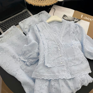PAIBOLI | Chic Lace Wide Leg Pants Suit Women Elegant Stylish Outfit Plus Size