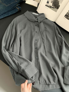 AMILUCK | Casual Loose Womens Shirt New Autumn Pure Color Design Sense Button Up Casual Style Straight Tube Long Sleeve Polo Collar Shirt