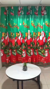 4pcs Christmas Design Curtain Sale for Window Door Santa Claus Reindeer Snowman Printed Green Curtains Holiday Window Drapes for Living Room BedroomDecor Red Green Blue Curtain Cotton Kurtina Sale 85x190cm