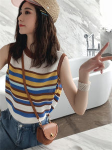 Stylish Striped Knit Tank Top for Women Versatile Summer Wear No Sleeves Loose Fit Korean Style Casual T-Shirt