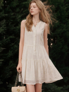 Sleeveless V-Neck Waist Cinched A-Line Slimming Dresses