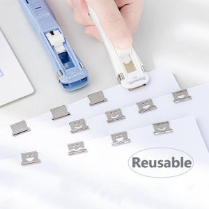 Clamp Stapler Reusable Portable Handheld Paper Clam Clip Dispenser Clip pusher 40 Sheet Capacity for Office Home School with 8 Metal Refill Clips