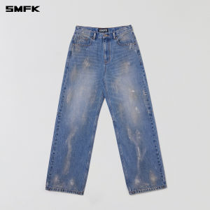 SMFK | Worn-Out Processing Wide Leg Straight Jeans Long Pants