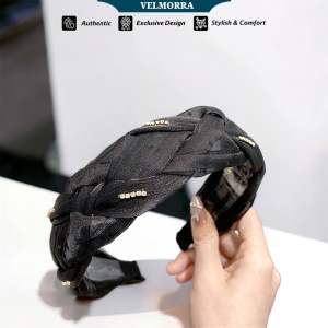 Headband Delish Bando Korea Bandana Lebar Sifon Polkadot Payet by Velmorra