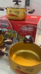 BỘ 3 NỒI ANOD SUNHOUSE SH6634/SH6634N - Bộ 3 Nồi Nhôm SUNHOUSE Màu Vàng Siêu Đẹp Dùng Cho Mọi Loại Bếp ( Bếp Gas Bếp Hồng Ngoại ) - hàng chính hãng
