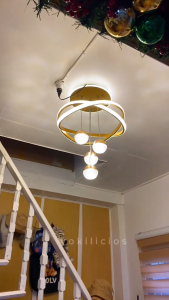 AceDeal [Support Lalamove Bulk Orders] Combination Suit 2 Kinds Difference Chandelier (50CM Diameter Crystal Single Circle Golden)+(4Ball Crystal Mosby Circle Golden) Included Remote Control Tri Color Dimmable Pendant Light