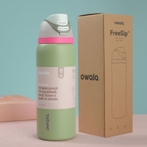 Owala New Ribbon Stainless Steel Sports Water Bottle Outdoor Travel Insulated Cup Silicone Lid Thermal Cup Car Carrier Pink Girl Heart