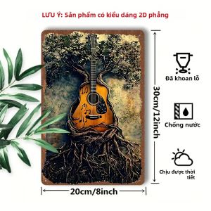 CIFbuy | 1PC 2D Kim Loại Dẹt Ký Hiệu 8X12 Inch Đàn Guitar Cây Gốc Nghệ Thuật Vintage Tín Poster Phong Cách Cổ Điển Nhà Ngày Lễ Trang Trí Treo Tường