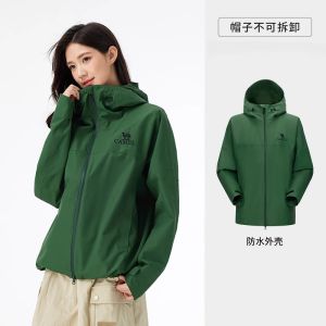 Camel Womens Outdoor Hiking Waterproof Jacket 2025 New Style Lightweight Hard Shell Single Layer Windproof Mens Womens Coat