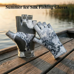 Half Finger Fishing Cycling Gloves Ice Silk Breathable Anti-Slip Palm Pad for Spring Summer Autumn Outdoor Hiking Driving