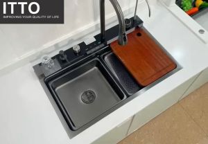 ITTO IT-MTK7646EB SUS304 STAINLESS STEEL MULTIPURPOSE KITCHEN SINK WITH ACCESSORIES / EMBOSSED TECHNOLOGY / NANO/ BLACK
