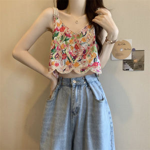 Dopamine Summer 2025 Womens Short Sleeveless V-Neck Embroidered Hook Flower Vest Top Trendy Commute Style Loose Polyester Fiber