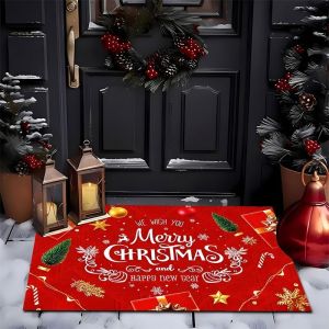 Thảm Chùi Chân In Hình Cây Thông Noel Đỏ Tuyết Rơi Và Bông Tuyết Lấp Lánh VIKAMA Chống Trơn Trượt Phong Cách Hiện Đại Dùng Cho Cửa Ra Vào Ngoài Trời Hiên Nhà Trang Trí Giáng Sinh