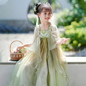 Elegant Summer Princess Dress for Girls Traditional Chinese Costume Childrens Ancient Fairy Tale Skirt Age 3-14 Girls Hanfu