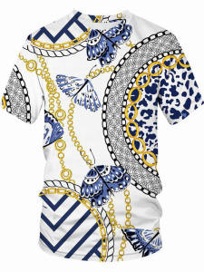 Abstract 3D Loose Short Sleeve round Neck Shirt Simple Fashion Urban Style All Seasons Casual Print for plus Size Men