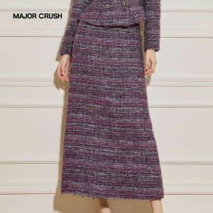 Elegant Slimming Purple Tweed Skirt Set