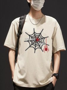 เสื้อยืดผ้าฝ้ายระบายอากาศสําหรับผู้ชายผ้าฝ้ายแท้ 100% แขนสั้นสไตล์ฤดูร้อนลําลองพิมพ์ลายฮ่องกงและสไตล์ถนนญี่ปุ่น