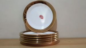 SET FOR 6 PIECES LUXURY PORCELAIN GOLD RIM DINNER PLATE SIZE 8 INCHES