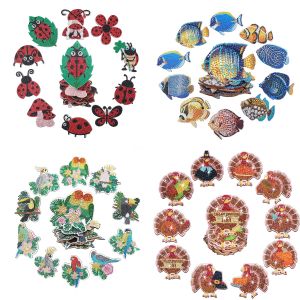 10 DIY diamond art painting coasters with animal patterns anti-slip wooden coasters without cup holders for office and kitchen