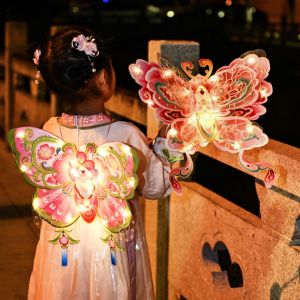 New Year PVC Lantern CNY Decoration 2025 灯笼 Antique Style Handmade DIY Material Bag Childrens Handheld Homemade Lantern Luminous Decorative Butterfly Lamp