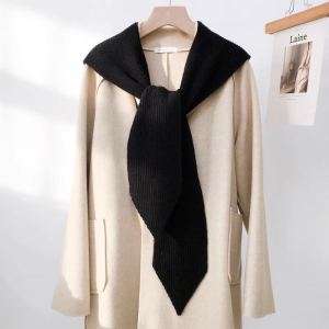 Green Autumn and Winter Hooded Shawl Womens Wool Knitting Scarf Hat All-in-One Warm Keeping Western Style Decorative Knotted Detachable Collar